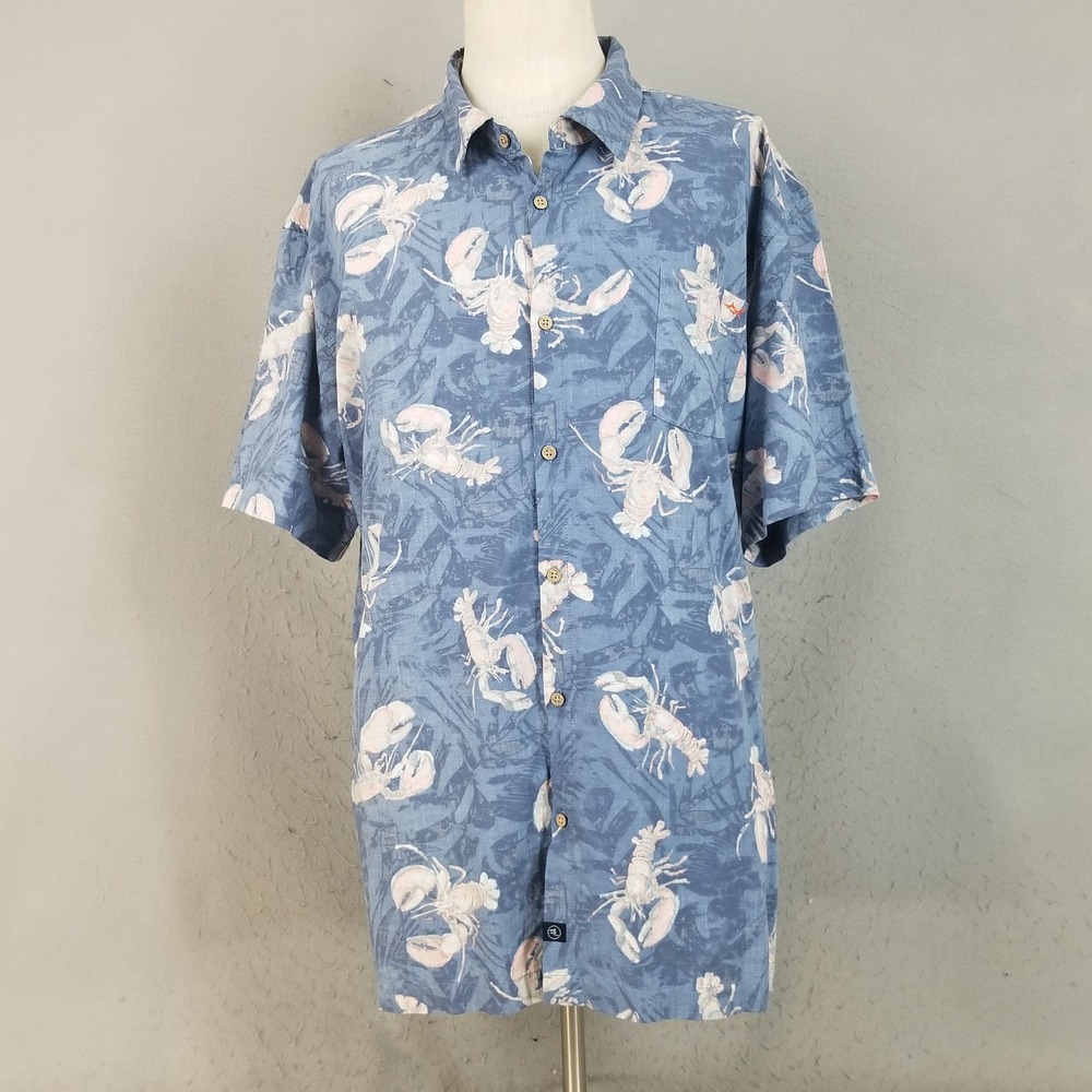 Salt Life Shirt Mens XXL Blue Lobster Print Cotton Rayon Button Up Short Sleeve